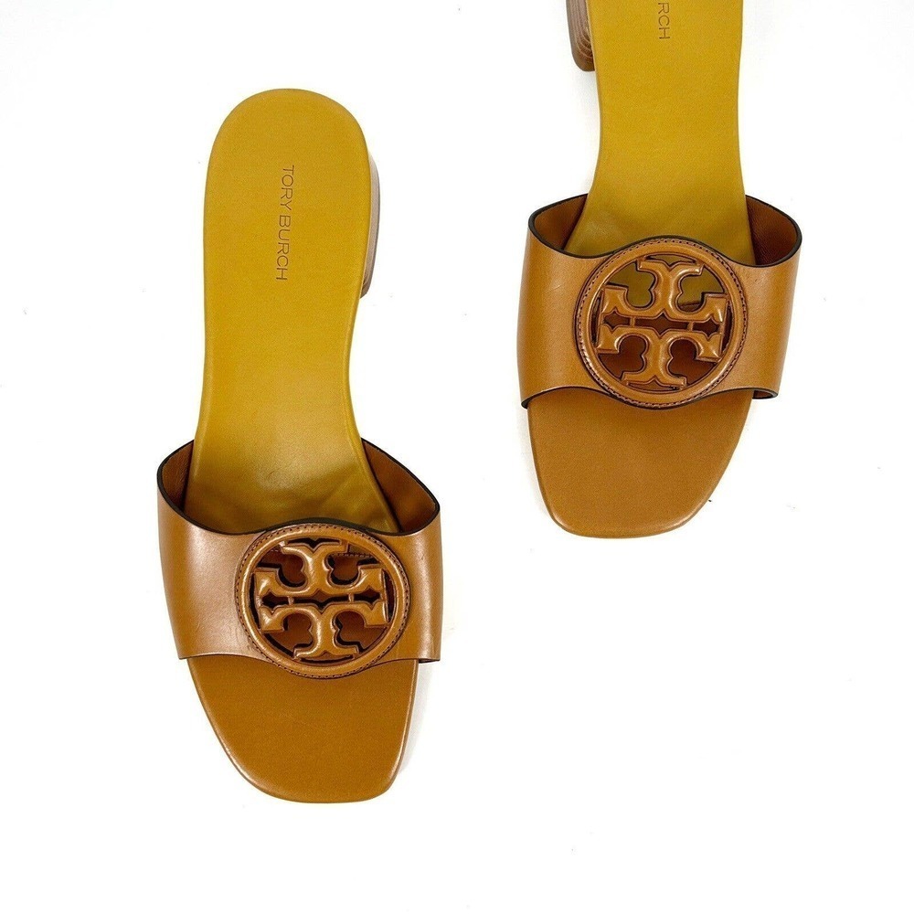 Tory Burch Bombe Miller Slide Sandal Cognac Size 7.5 Caramel Corn Brown